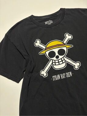 One Piece Merch Black Straw Hat Crew Cotton Graphic T-Shirt